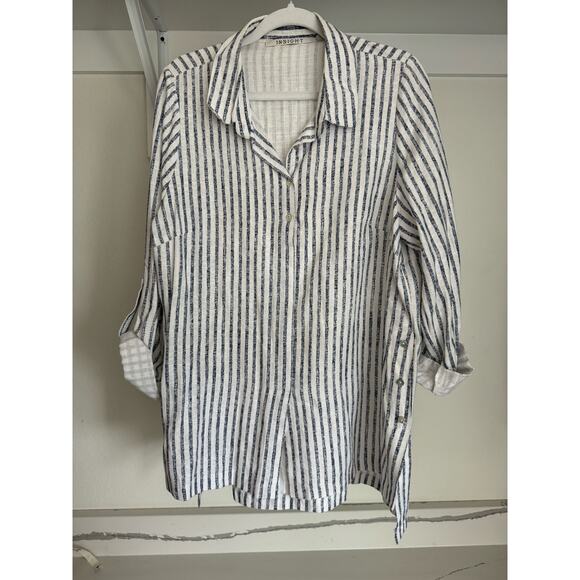 Insight Women's Button Side Top Blouse Blue Stripes Size‎ Medium/Large Flowy - Picture 1 of 11